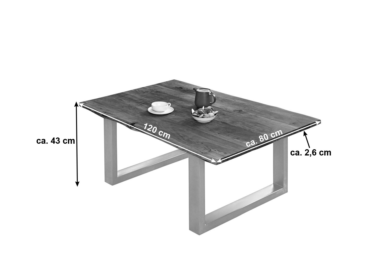 Couchtisch Baumkante massiv Akazie nussbaumfarben 120 x 80 cm silber BILLY